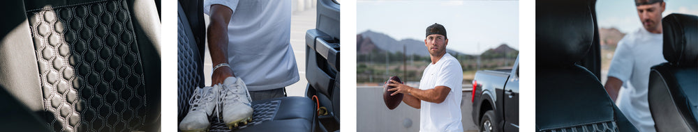 NFL Football Player Clayton Tune with his new set of Custom Seat Covers in his Ford Truck