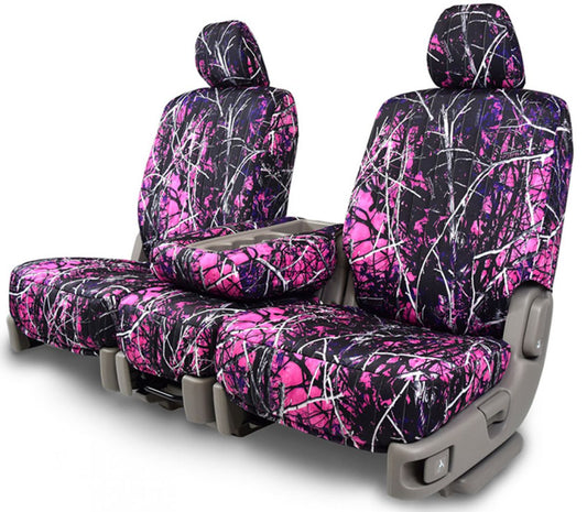 Mercedes pink camouflage custom seat covers in muddy girl